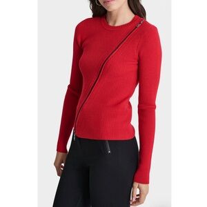 DKNY Red Asymmetrical Zip Sweater Size XS